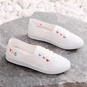 女一脚蹬懒人薄款 韩版 平底小白帆布鞋 老北京布鞋 新款 秋季 鞋 子