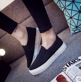 女鞋 春秋季 学生平底布鞋 休闲帆布鞋 白色一脚蹬懒人鞋 厚底板鞋