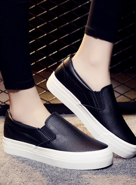 黑白色帆布鞋平底女鞋布鞋一脚蹬懒人鞋厚底鞋板鞋休闲鞋平跟单鞋