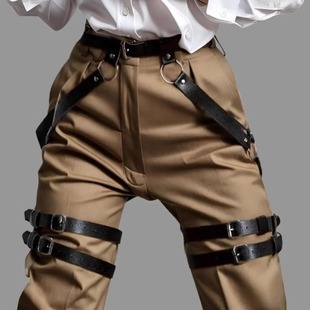 哥特朋克性感束缚腰带特工腿环皮质大腿绑腿带饰品皮带战术腿圈男