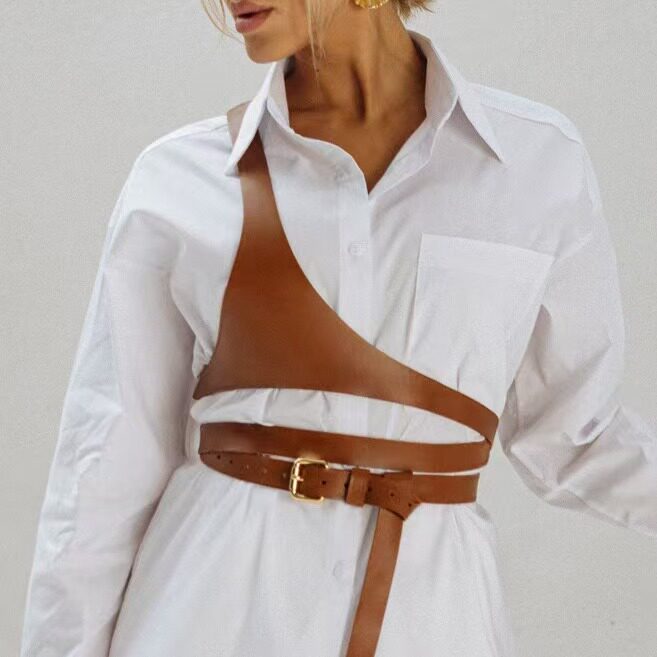 欧美新款配连衣裙衬衫腰封装饰暗黑系朋克风PU皮束腰女马甲腰带潮