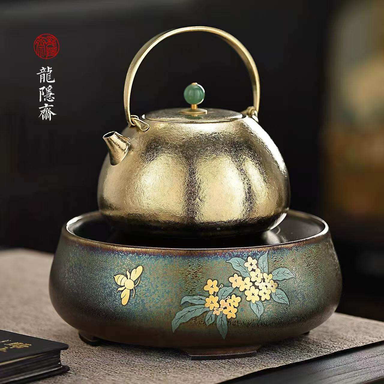 龙隐斋电陶炉静音无辐射煮茶炉定时6档带无线遥控器 孔雀釉·蜜蜂