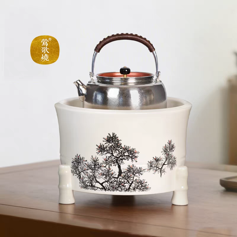 莺歌烧正品竹节火钵电陶炉套组提梁纯钛烧水壶无线遥控器煮茶炉