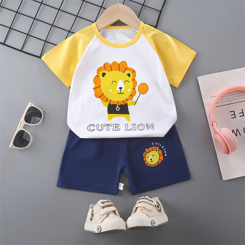 黄色狮子纯棉婴幼儿童短袖t恤短裤套装夏季分体男女宝宝薄款衣服,童装/婴儿装/亲子装,套装,淘宝优惠券,粉丝福利购,淘宝优惠卷