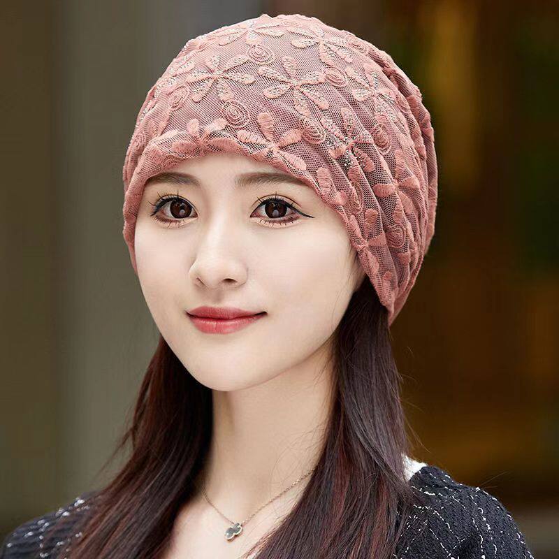 套头帽帽六叶水钻包头帽光头帽子女款时尚遮白发中老年睡觉保暖帽