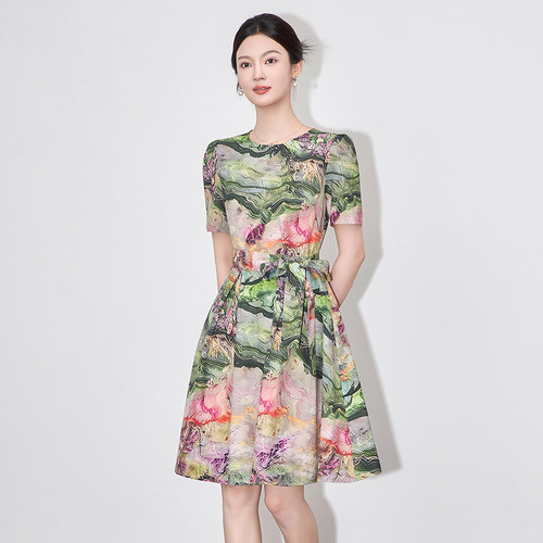 减龄印花连衣裙女小个子