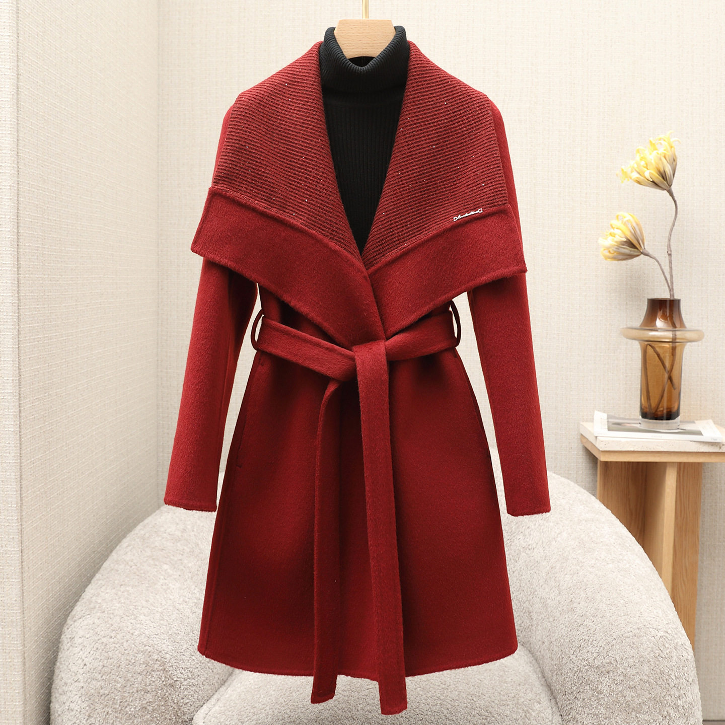 高档气质双面羊绒大衣女中长款秋冬装斗篷收腰显瘦翻领羊毛呢外套