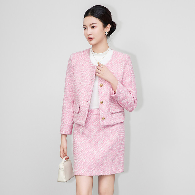 气质小香风粗花呢套装女2025秋季新款时尚短外套+半身裙两件套装,女装/女士精品,时尚套装,淘宝优惠券,粉丝福利购,淘宝优惠卷