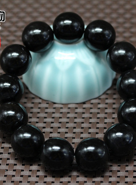 原色黑羊角正圆高密竹丝纹手串