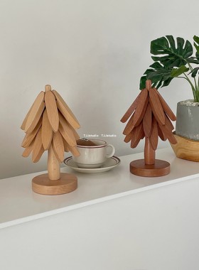 ins实木隔热垫复古装饰摆件