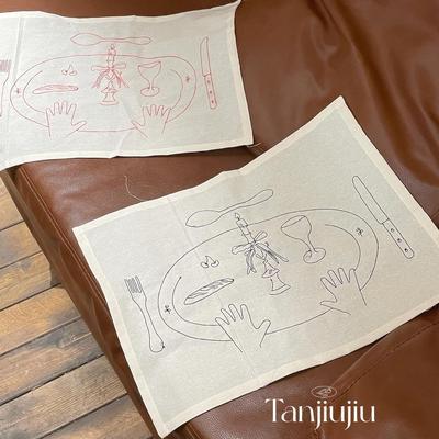 素色刺绣线条画餐巾布拍照背景布