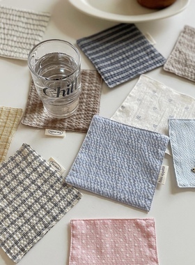 TJJ丨ins低饱和度色系方形杯垫格子条纹隔热垫布艺防烫垫拍摄道具
