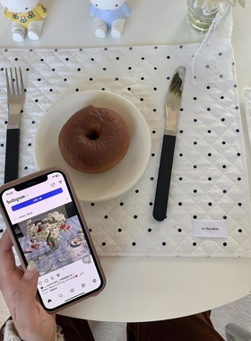TJJ丨ins风黑白圆波点绗缝杯垫夹棉餐垫氛围感隔热垫咖啡店桌垫