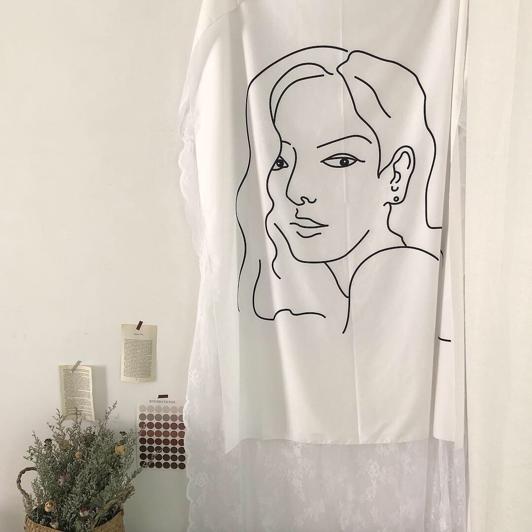 TJJ South Korea ins Abstract Face Line drawing Valance photograph Background cloth Homestay studio bedroom decoratein the Home Fabric , Tapestry/Tapestry  category - from Buy2taobao.com to provide professional Taobao agent buy service