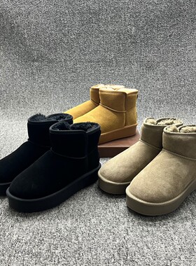 冬季新款复古简约加绒保暖厚底棉靴户外厚底防滑舒适百搭雪地靴女