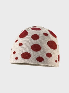 SONDER SHOP韩国ins波点提花羊毛混纺针织帽女秋冬保暖时尚套头