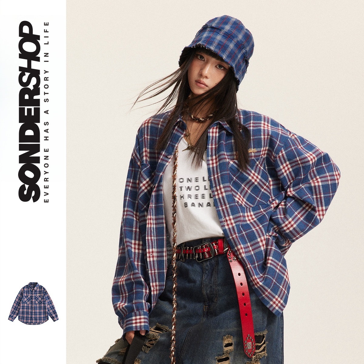 SONDER SHOP 美式潮牌春秋款衬衣男女休闲百搭长袖格子衬衫上衣