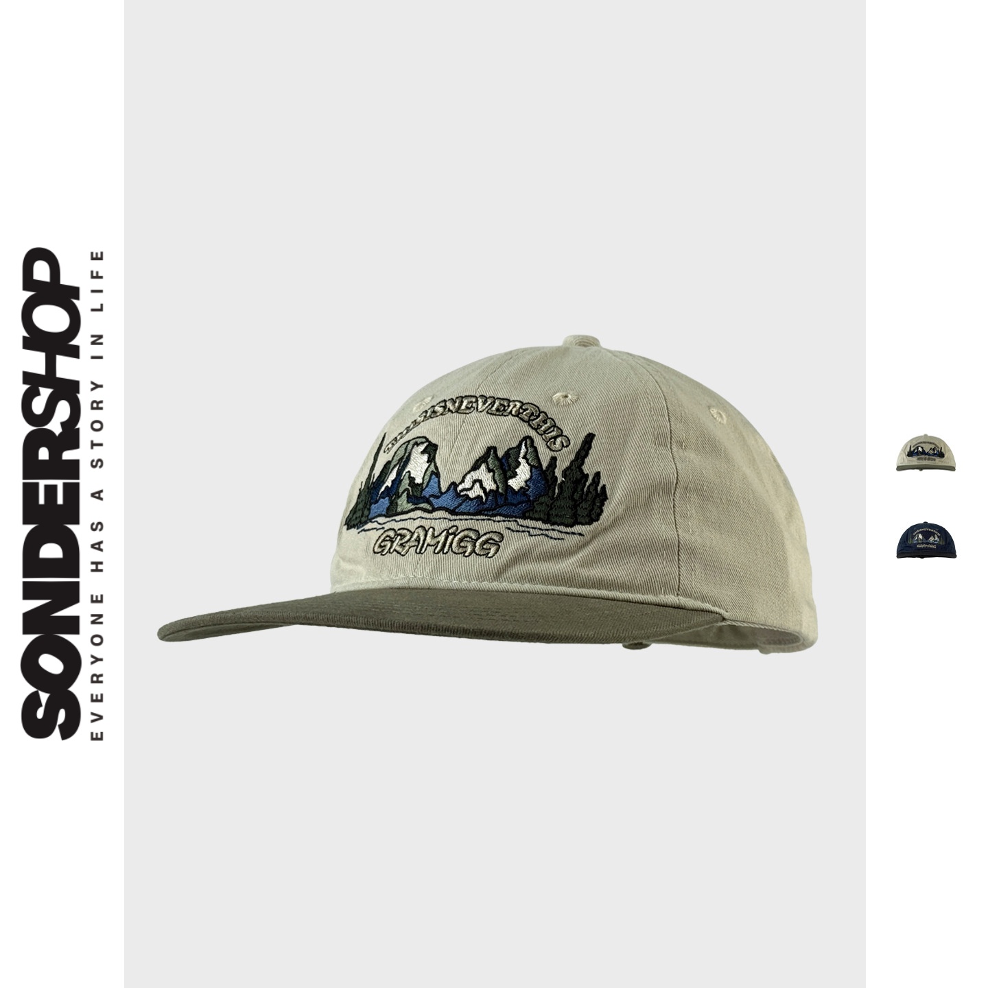 SONDER SHOP 韩国设计师款山系刺绣平檐帽男女水洗复古软顶显脸小