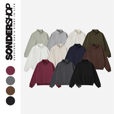 美式复古半拉链立领宽松卫衣男