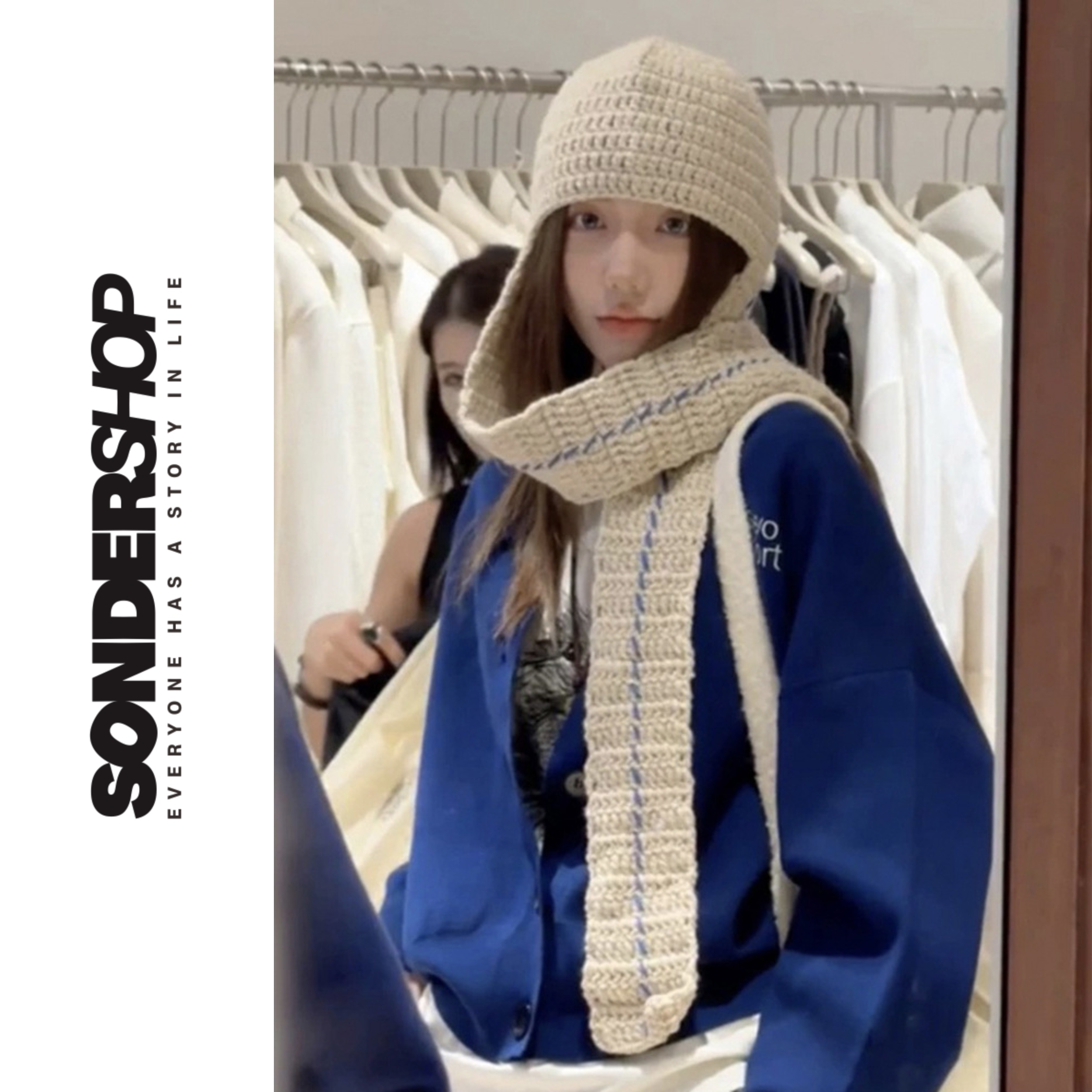 SONDER SHOP 韩国ins博主小众设计师手工钩针粗线围脖一体毛线帽