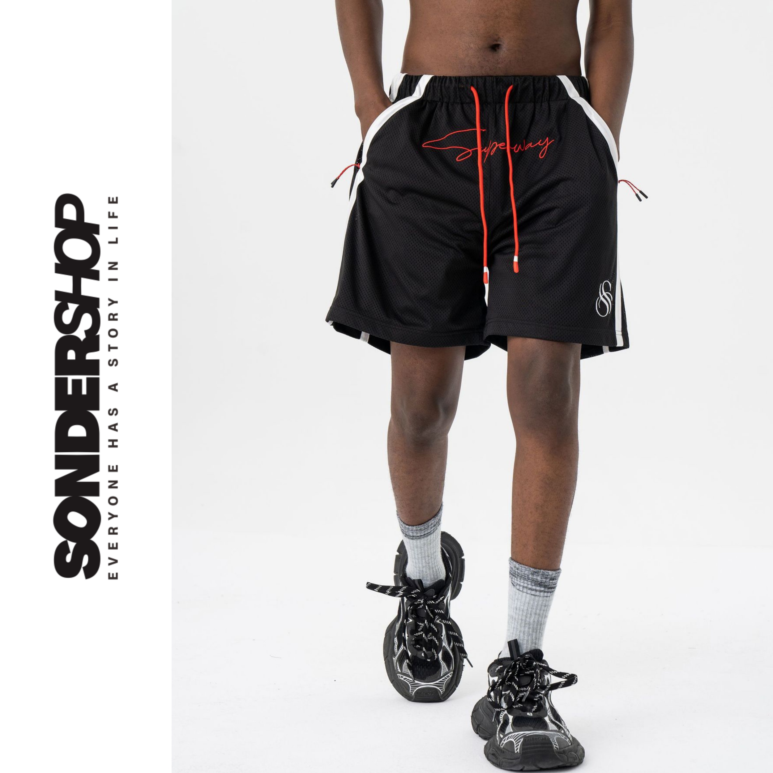 SONDER SHOP 春夏美式短裤重工精英速干网眼撞色拼接运动短裤