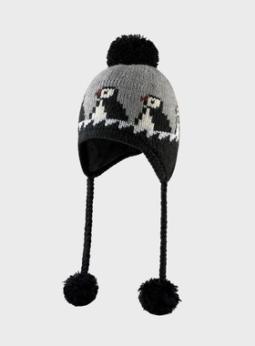 SONDER SHOP韩版可爱企鹅提花毛球毛线帽女秋冬户外加绒保暖护耳