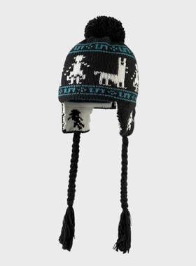 SONDER SHOP韩国费尔岛风提花毛球毛线帽女秋冬复古护耳系带针织