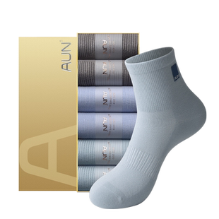 AUN爱优恩男士秋冬款式抗菌防臭吸汗透气中筒袜简约百搭男生棉袜
