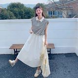 休闲条纹无袖T恤半身裙套装女夏2025新款两件套时尚洋气减龄爆款，女装套装/套裙，2C263
