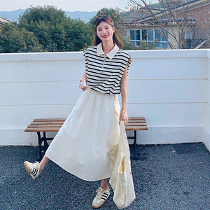 休闲条纹无袖T恤半身裙套装女夏2025新款两件套时尚洋气减龄爆款图片