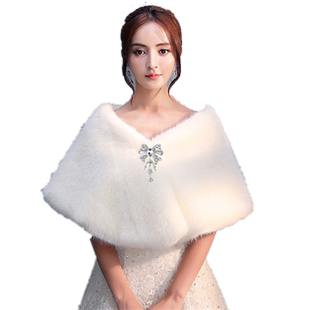 新娘婚纱披肩秋冬季结婚韩版礼服旗袍外套加厚保暖大码毛披肩白红