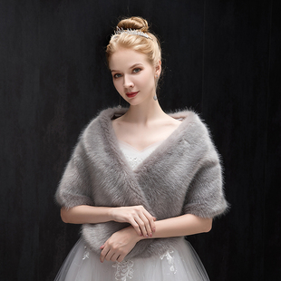 婚纱披肩冬结婚外套旗袍晚礼服加厚保暖新娘狐狸毛披肩冬季2019女