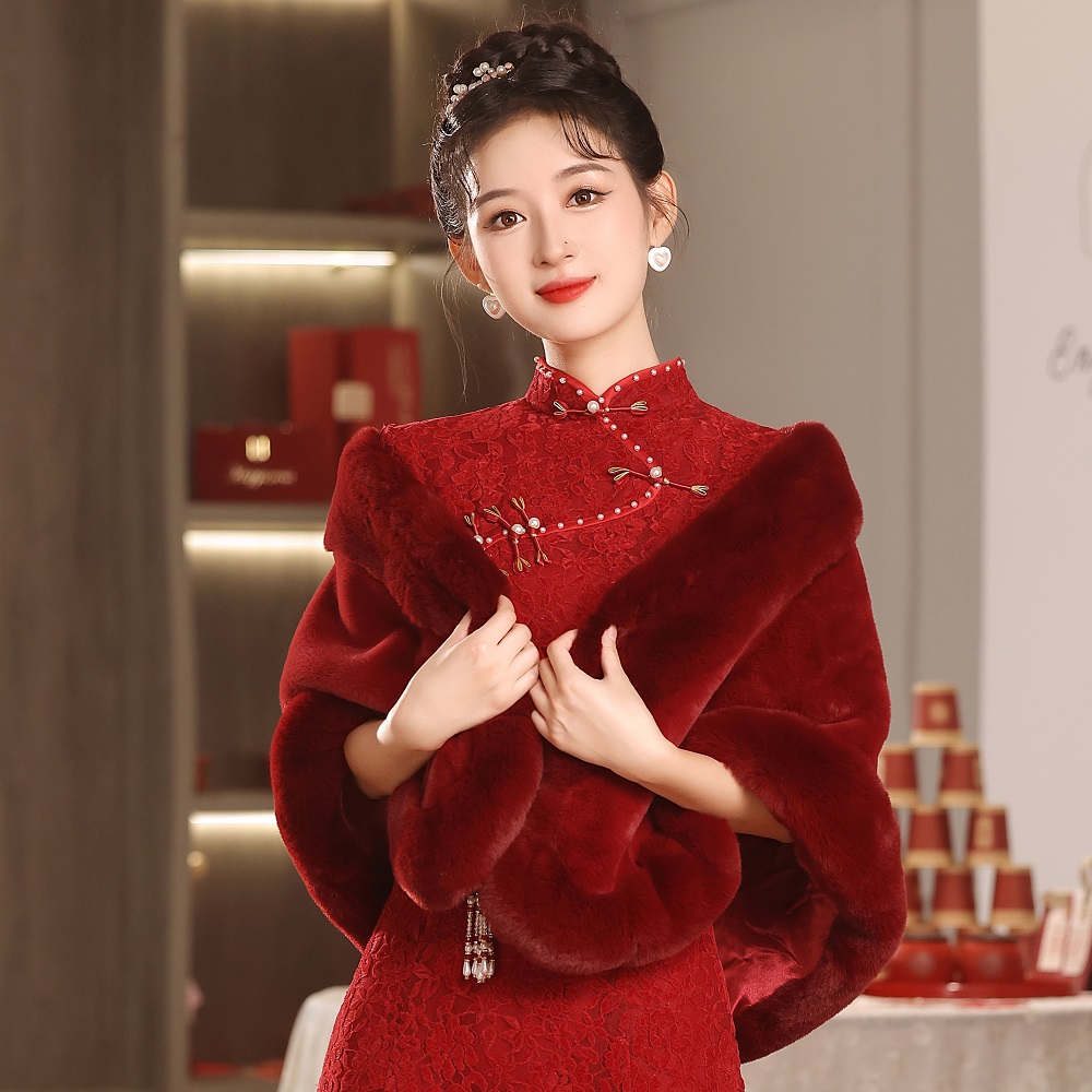 新娘婚纱披肩冬季秀禾旗袍礼服