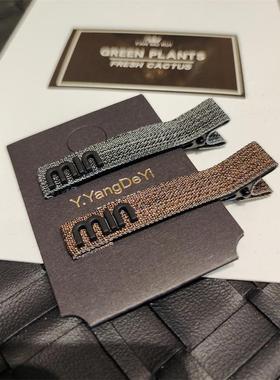 手工原创气质灰色min字母发夹韩国简约大气百搭流海侧边夹顶夹女