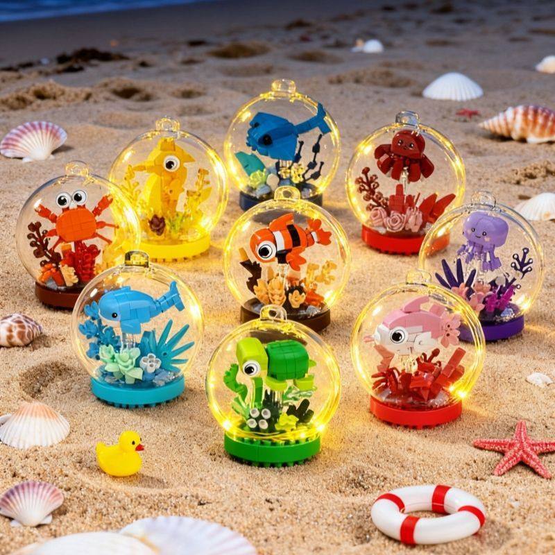 兼容高海洋球微颗粒拼装积木卡通动物盲盒摆件儿童益智跨境