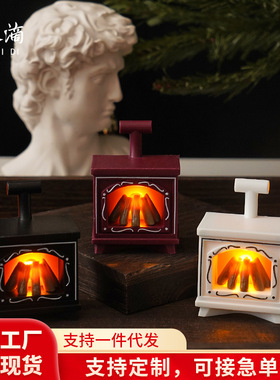 LED迷你仿真小壁炉圣诞节创意发光摆件灯家居装饰复古电子蜡烛灯