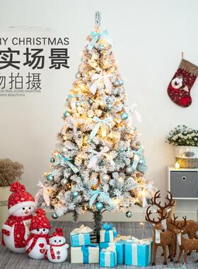 圣诞节白色喷雪植绒圣诞树仿真人造雪松树蓝色加密套餐pvc圣诞树