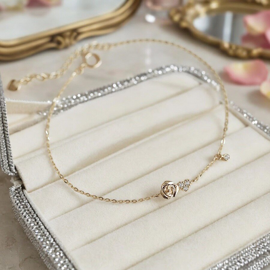 小王子的玫瑰花S925银镀14K黄金细闪爱心极细手链礼物ins风简约