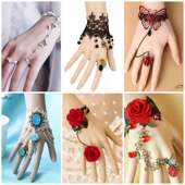 演出lolita配饰手链戒指一体手花超仙蕾丝复古手串手镯民族儿童女