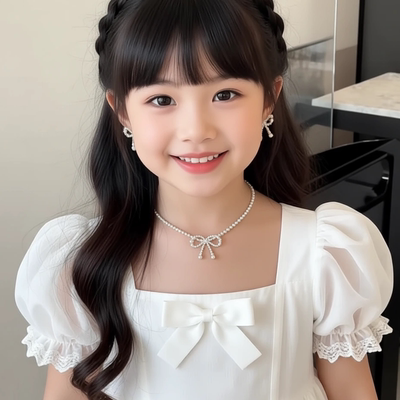 儿童珍珠项链女童生日宴会主持人超仙白色蝴蝶结锁骨链公主配饰