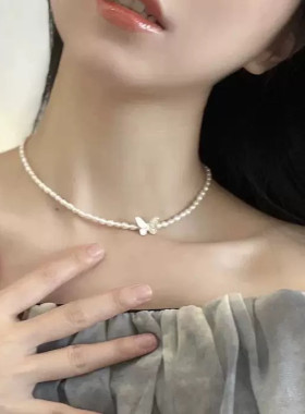 儿童蝴蝶锁骨链 ins风珍珠颈链 女童气质choker 学生党高颜值礼物
