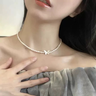 儿童蝴蝶锁骨链 ins风珍珠颈链 女童气质choker 学生党高颜值礼物