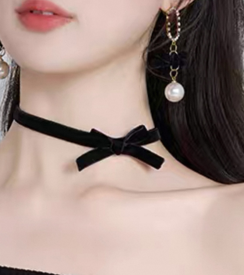 儿童蝴蝶结项链小女孩首饰高级锁骨链洛丽塔配饰颈链暗黑丝绒项圈