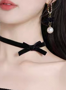 儿童蝴蝶结项链小女孩首饰高级锁骨链洛丽塔配饰颈链暗黑丝绒项圈