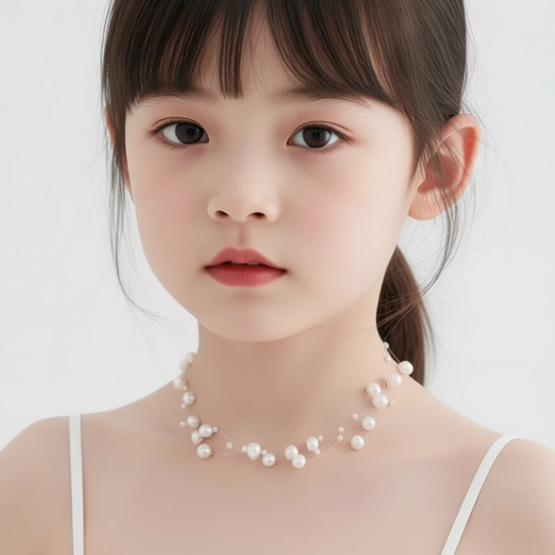 儿童淡水珍珠项链女童锁骨链ins潮韩版礼物简约多层颈链鱼线项圈