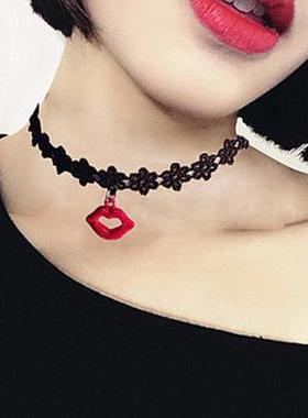 简约项链女锁骨链学生蕾丝黑色