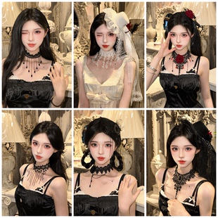 夸张遮疤大颈饰锁骨链礼服配饰蕾丝项圈哥特饰品暗黑项链颈链复古