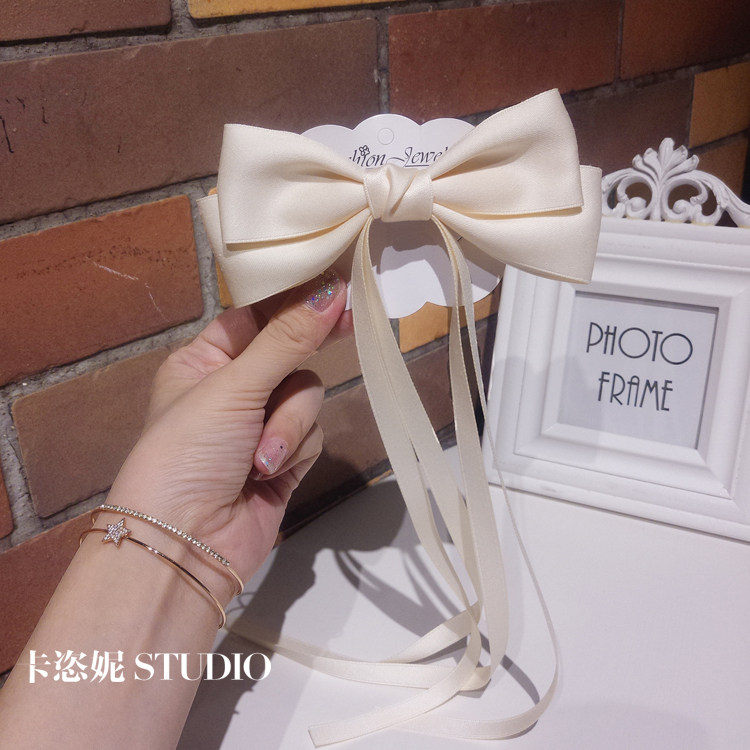 纯手工蝴蝶结飘带发夹气质甜美韩国弹簧后脑勺半扎高级感马尾发卡