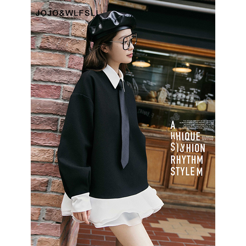 JOJOWLFSLL秋冬连衣裙2025新品法式商场同款学院千金风卫衣裙子女