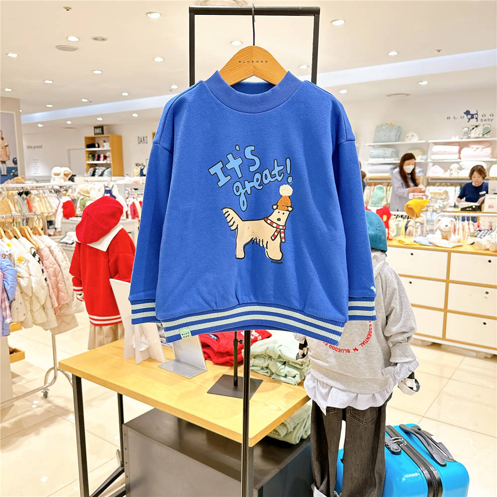打折BLUEDOG kids蓝狗儿童圆领长袖T恤韩国代购24冬加绒宽松上衣